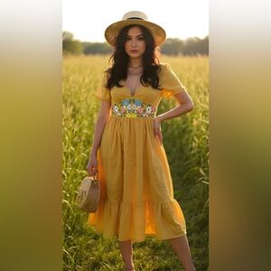 SHEIN Yellow Dress with Floral Embroidery
